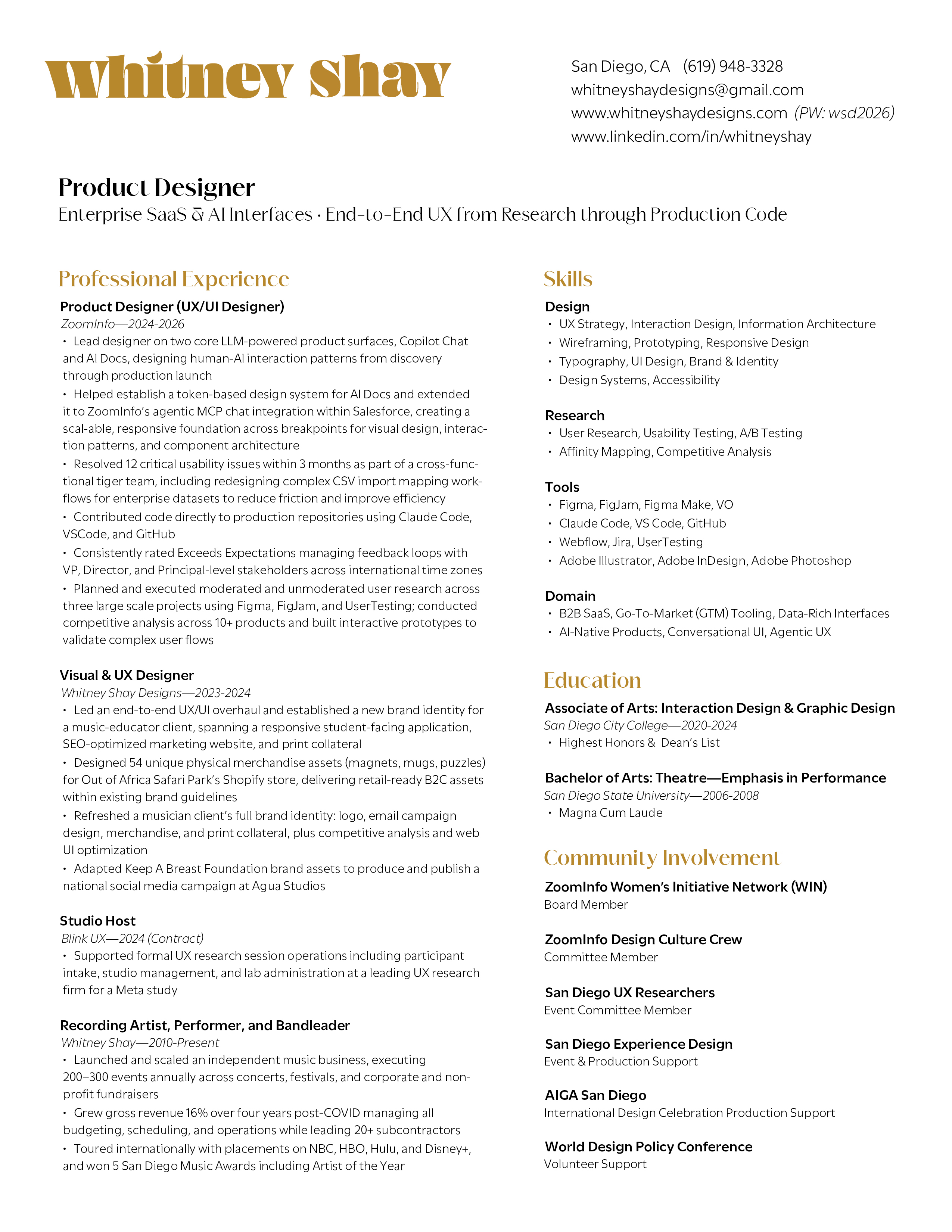 Whitney Shay UX Resume