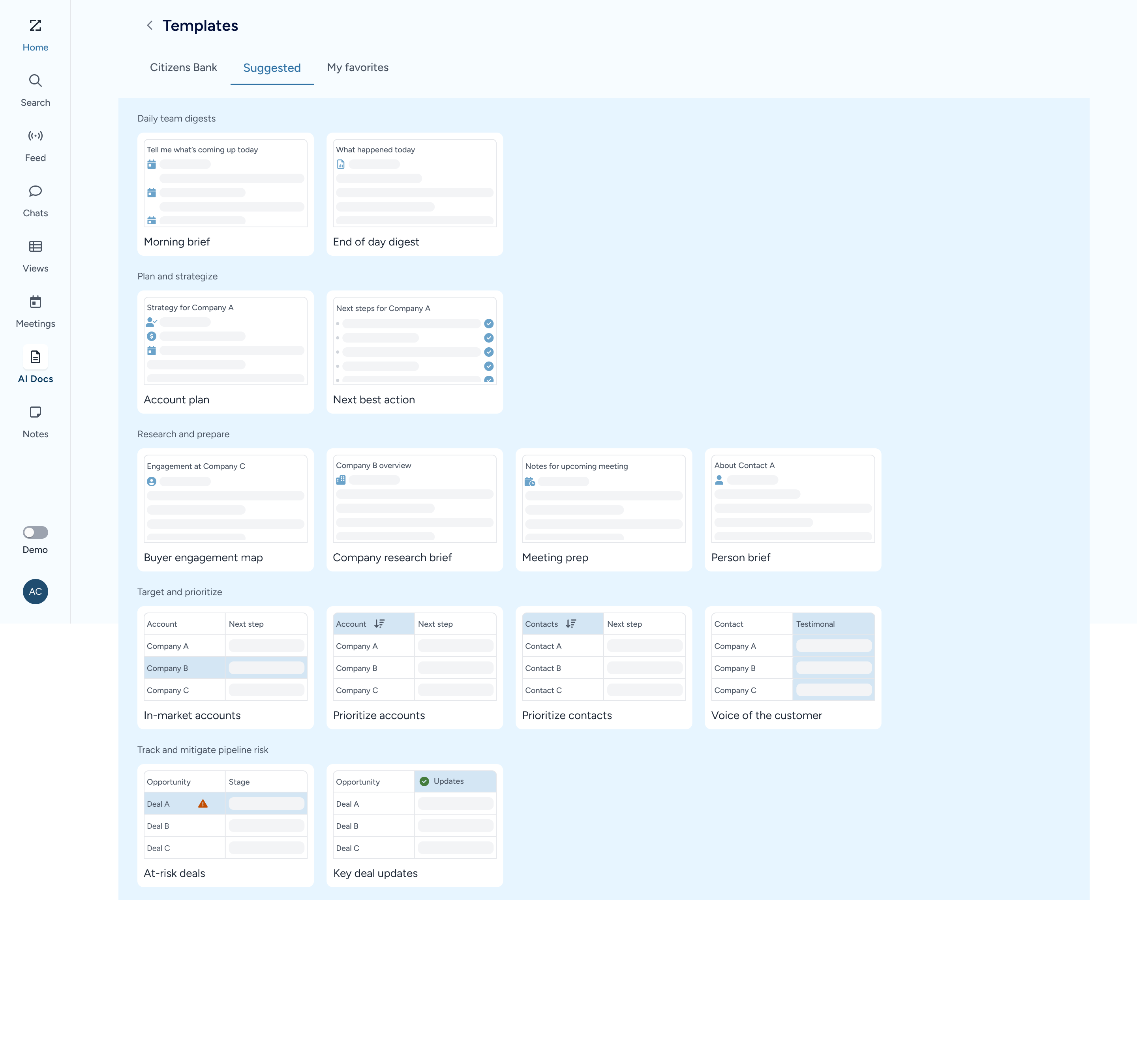 Template gallery organized by workflow category